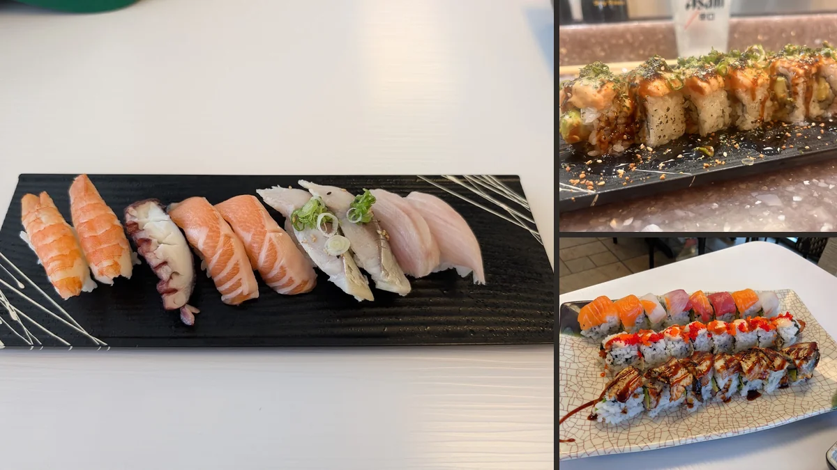 A casual sushi dining room.