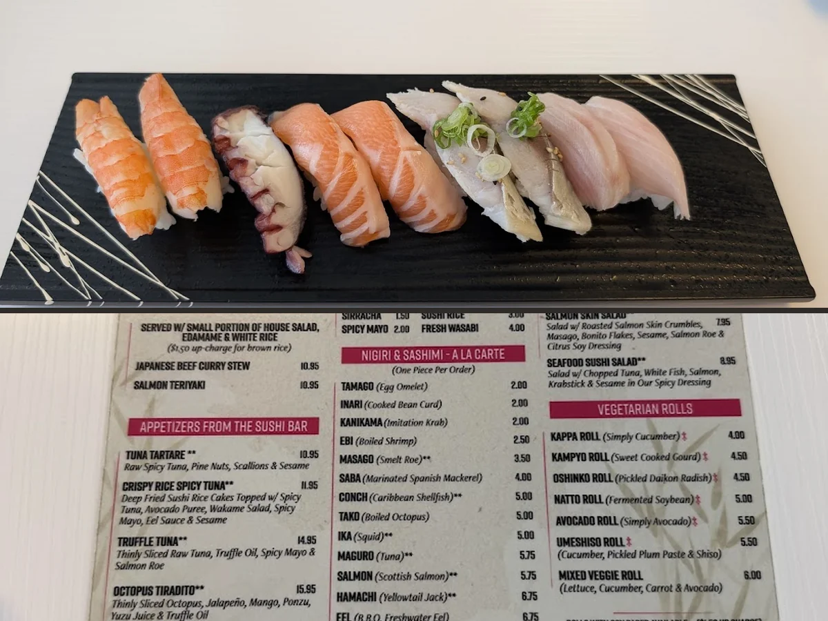 A casual sushi dining room.