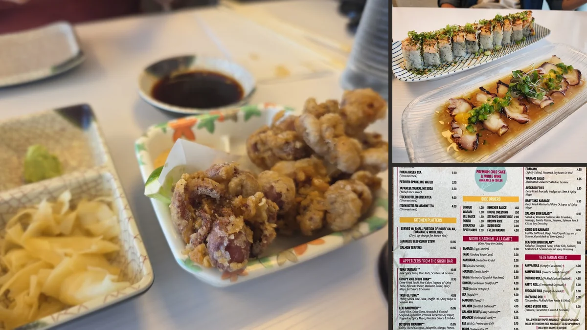 Plated sushi on a clean table.